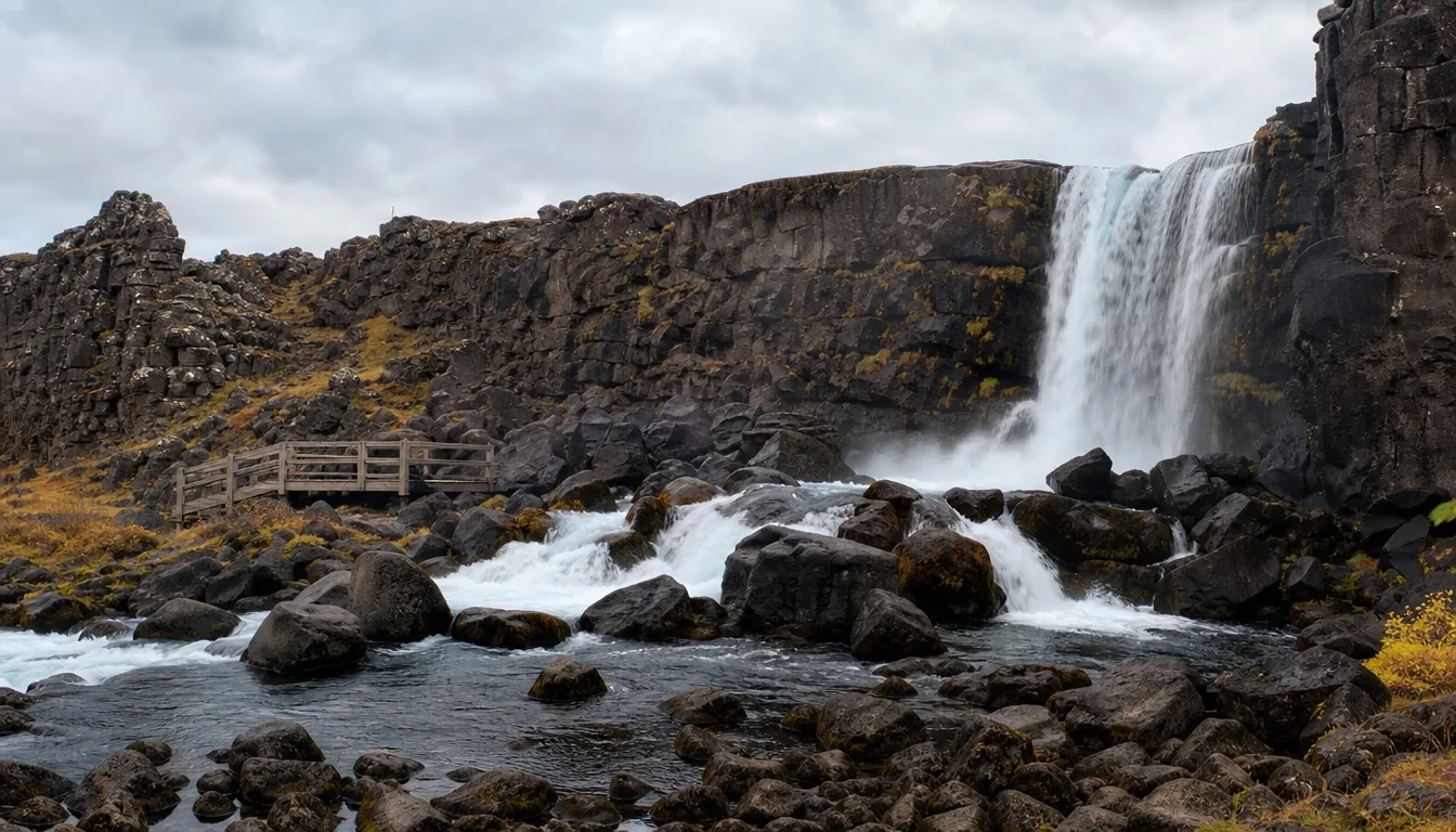 Öxarárfoss, die in die Almannagjá-Spalte bei Þingvellir stürzt
